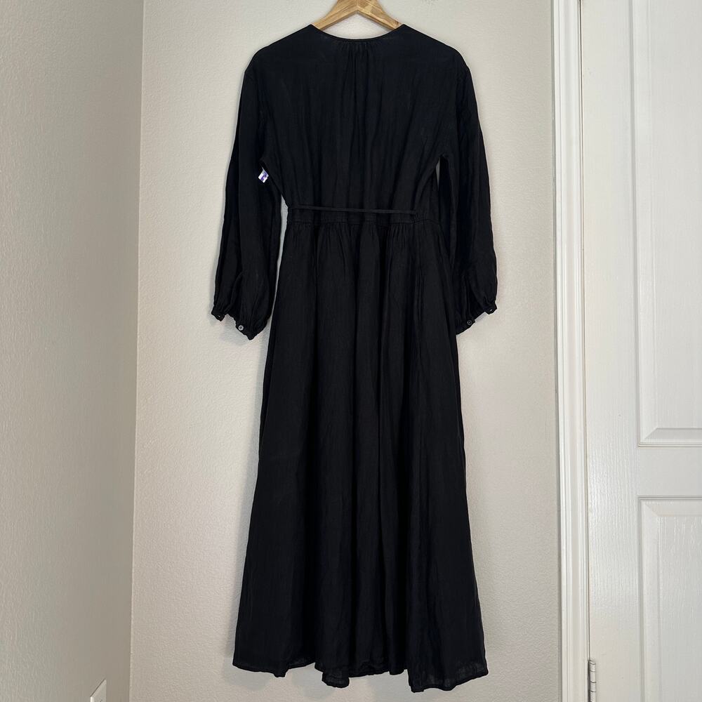 Alex Mill Lauren Linen Wrap Dress, Deep Black, Coastal Minimalist Natural, Large - Picture 4 of 13